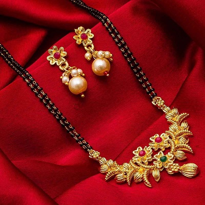Stone Studded Mangalsutra Pattern With Matching Earrings