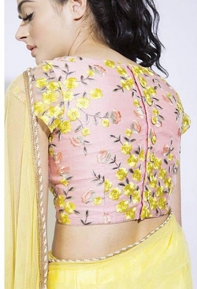 Stylish Chiffon Yellow Saree With Embroidered Pink Blouse