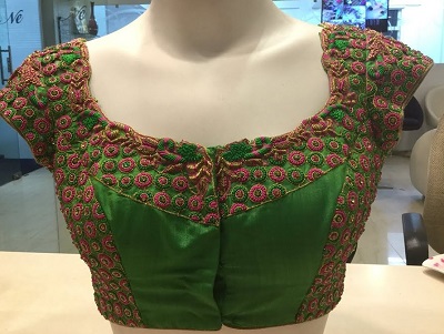 Stylish green saree blouse design