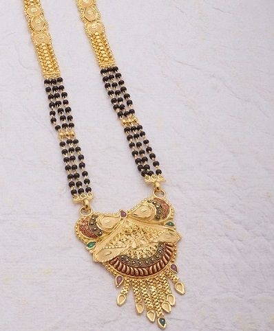 Traditional Mangalsutra With Pendant And Three Heavy Black Beaded Chain