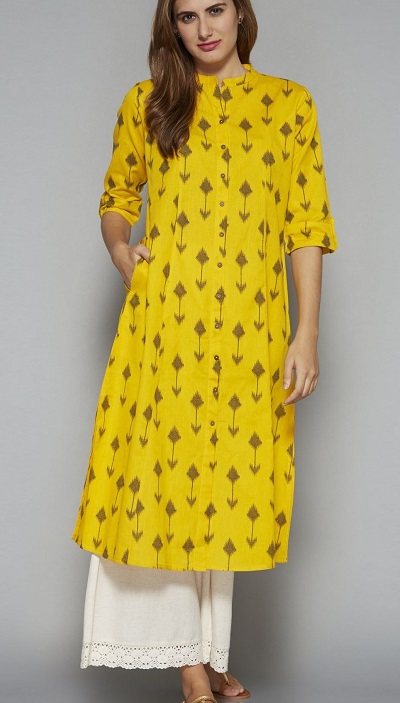 A Line Pleated Kurta With Medium Length Sleeves