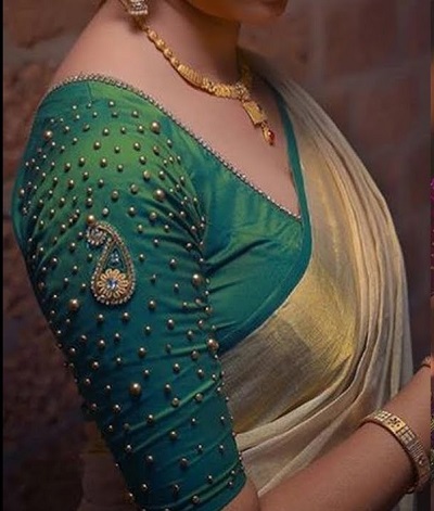 Bead work green blouse style