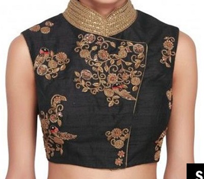 Black art silk high neck collar blouse