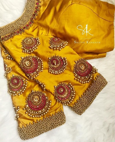 Chandbali style maggam work blouse