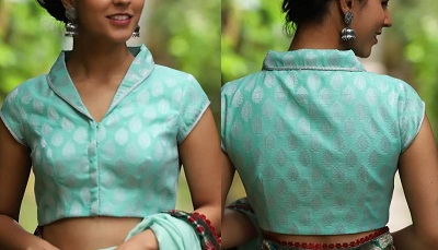 Chanderi Silk Collar Style blouse Design