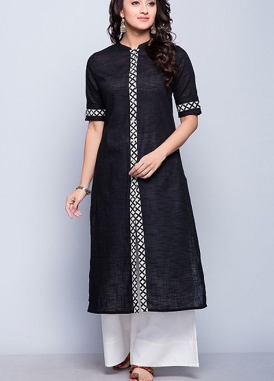 Contrasting Button Placket Cotton Office Wear Kurti Design