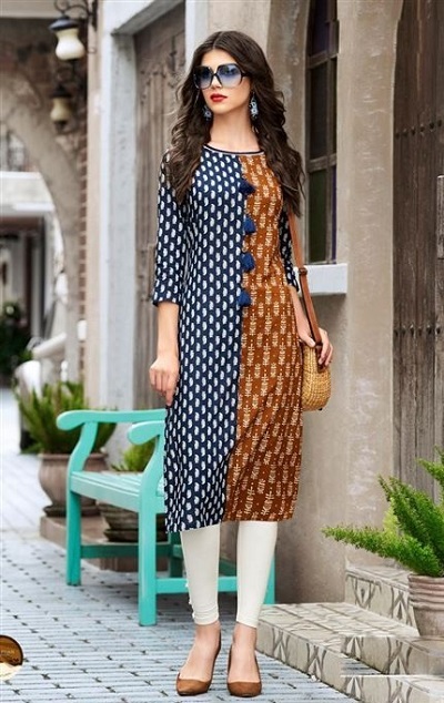 Contrasting Color Panelled Office Wear Kurti