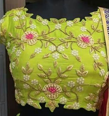 Cutwork Stylish Saree Blouse In Green Color