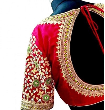 Delicate maggam embroidery and stone work blouse