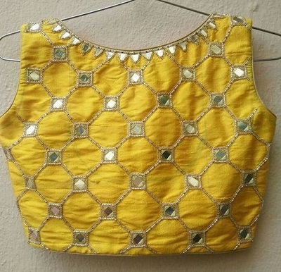 Elegent Yellow Mirror designer blouse