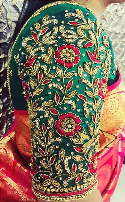 Embroidery and bead work bridal blouse design