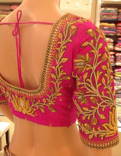 Festival saree blouse design with zari maggam work
