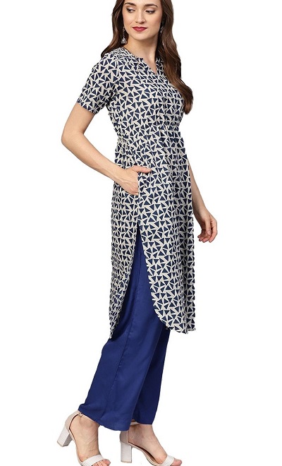 Geometric Print Kurta With Rounded Hemline