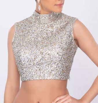 Glitter studded silver saree blouse designs