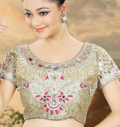 Golden Embroidery Blouse with Mirrored Neckline