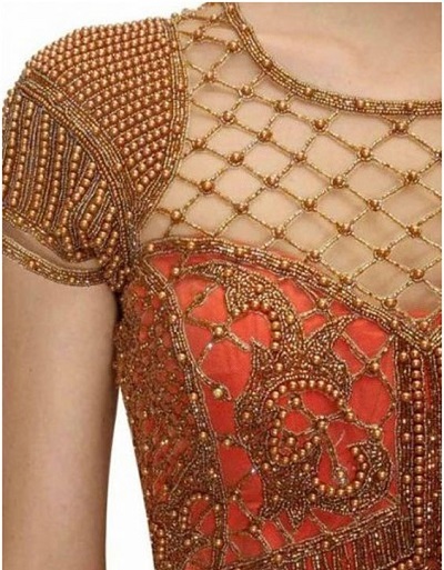 Golden bead maggam style blouse