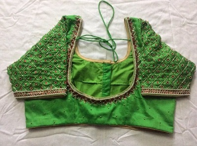 Grass green designer silk blouse pattern