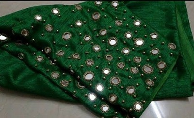Green Saree Blouse with Mirror Work