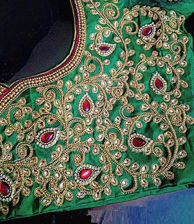 Green stone and embroidery work wedding wear blouse