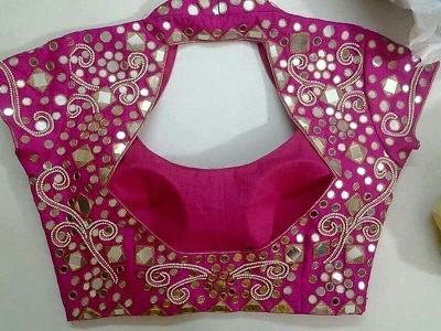 Halter Style Pink Mirror and Bead Work Blouse Pattern