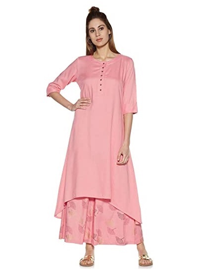 High Low Pink Colored Kurta Plazo Set