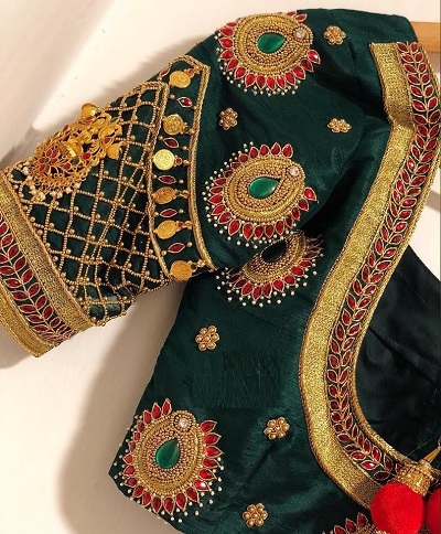 Jewellery embroidery maggam Silk saree blouse