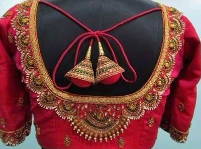 Jewellery work maggam style silk blouse