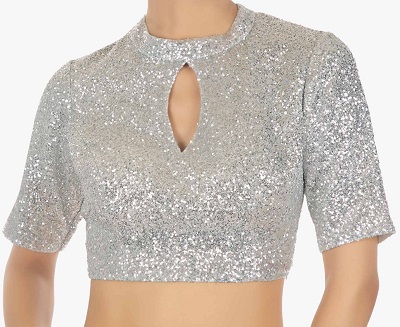 Keyhole neckline Silver partywear blouse design