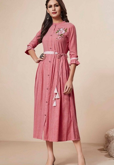 Khadi Pink Colored Kurta With Belt
