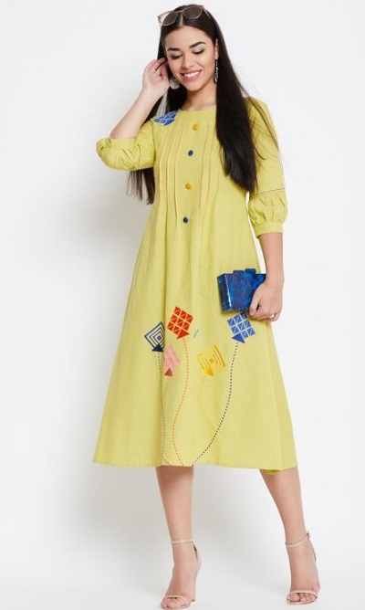 Kurta With Balloon Sleeves And A Line Pattern