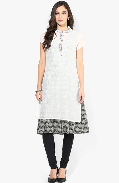 Layered Office Wear Kurti In White And Blac