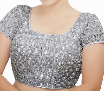 Lehenga saree blouse in silver color