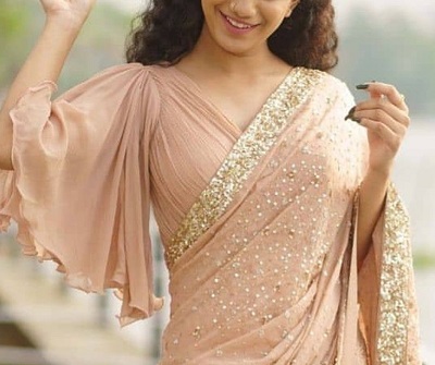 Light Pink Flared Sleeves Saree Blouse Pattern