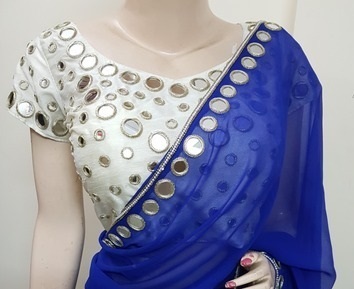 Mirror work blouse with plain sarees