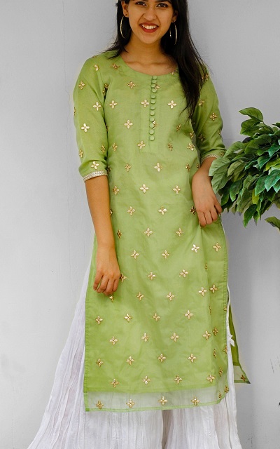 Net Embroidered Kurta With Gota Patti Work