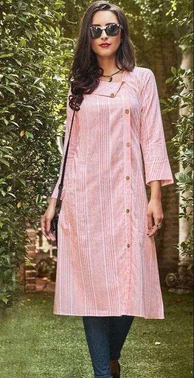 Office Wear Colored Side Button Placket Kurta Pattern