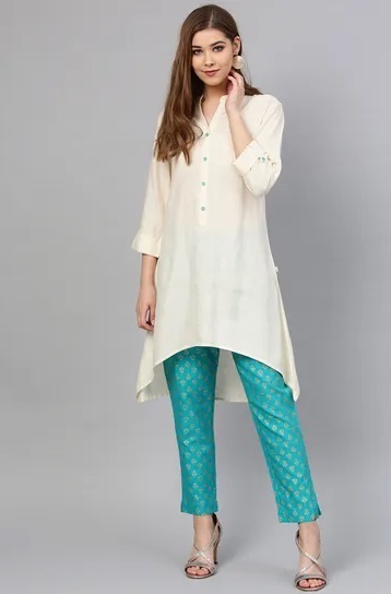 Office Wear Irregular Hemline White Shirt Style Kurta