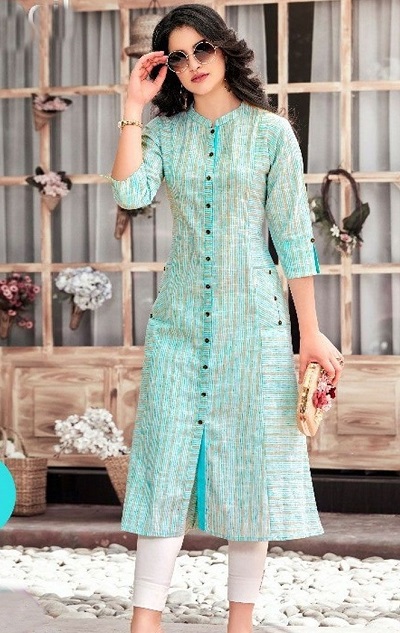 Office Wear Long Kurta With Centre Button Placket