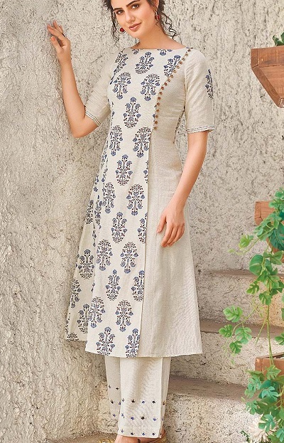 Panelled Office Wear Kurti With Side Button Placket