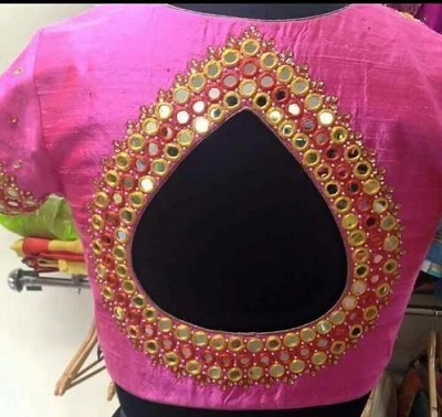 Pink Art Silk Mirror Work Blouse Design