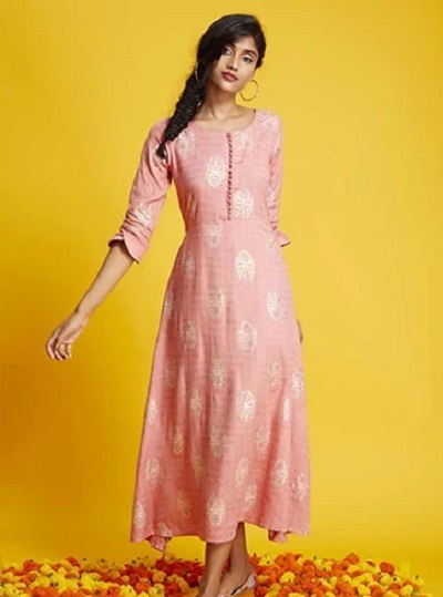 Pink Kurta With Potli Buttons