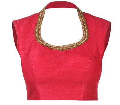 Red backless blouse with back collar