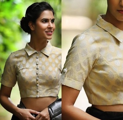 Short Sleeves Saree Blouse Design with Collar