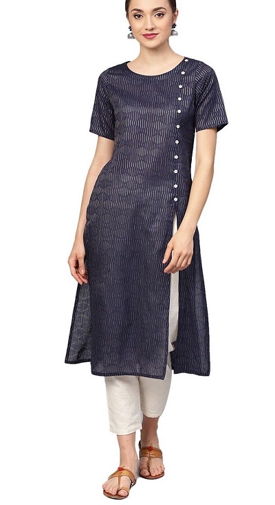 Side Button Shirt Style Short Sleeve Kurta Pattern