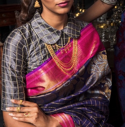 Silk Saree Blouse with peter pan Collar