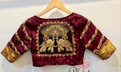 Silk blouse with golden embroidery work