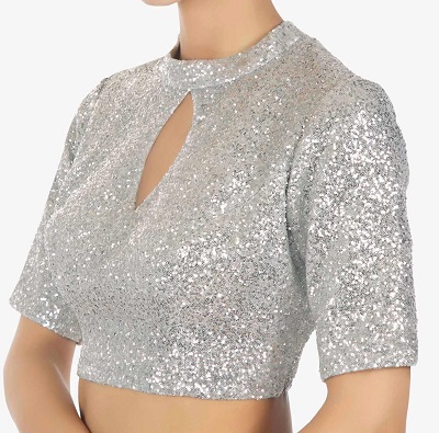 Silver Collared Sequin Studded Blouse Design