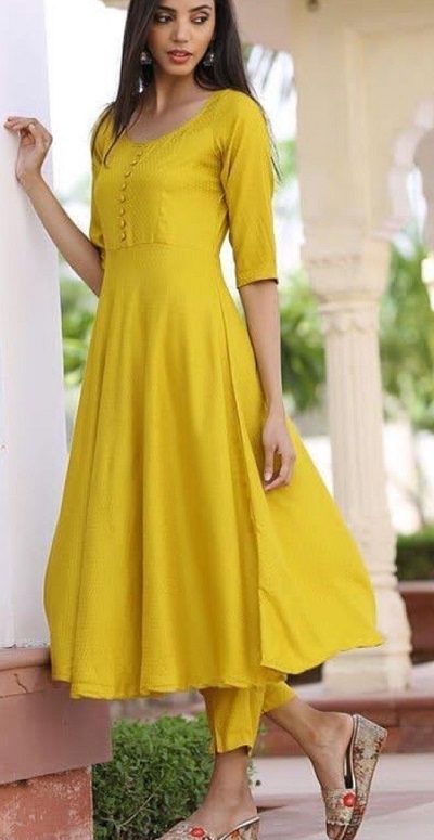 Simple Yellow Umbrella Flared Kurta Design