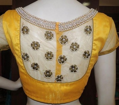 Simple yellow patch work designer blouse