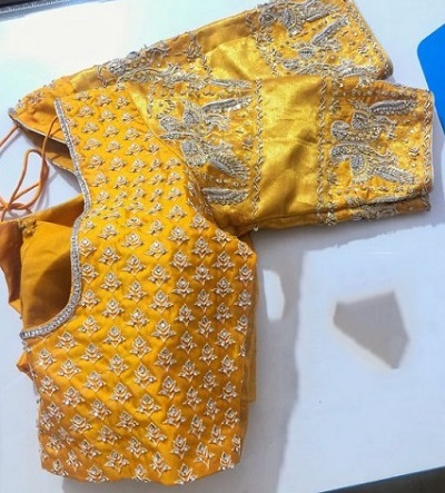 aari work yellow blouse